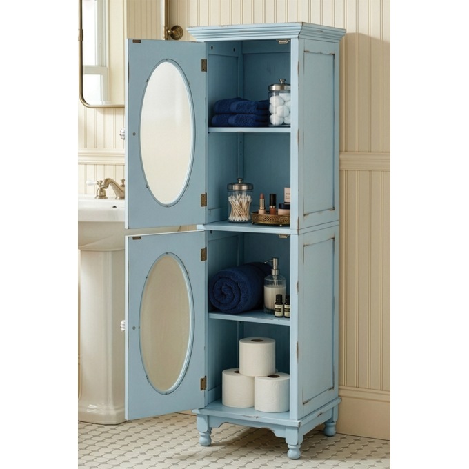 Vintage-Style Tesorino Tall Towel Cabinet, , large
