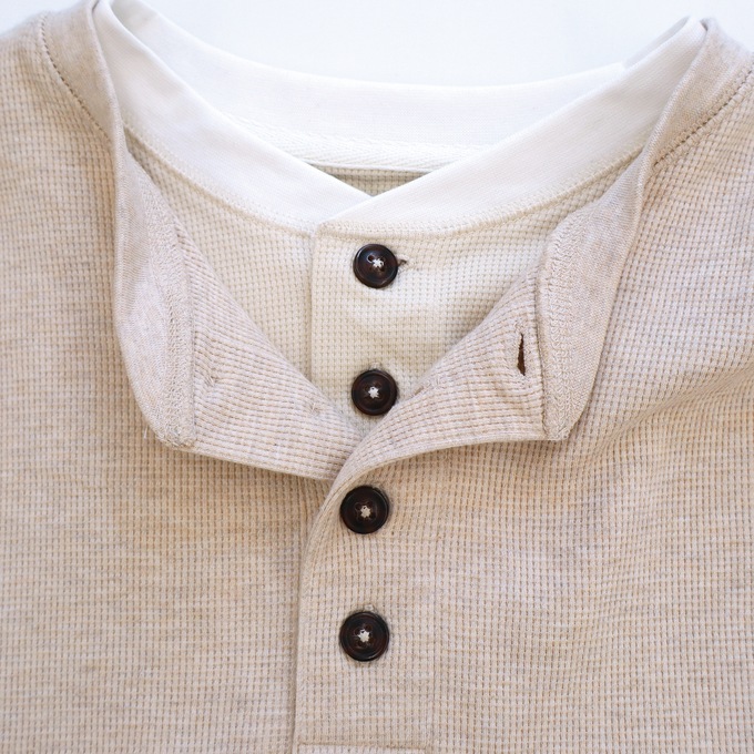 Men's Thermal Cotton-Blend Henley, Oatmeal Heather, large