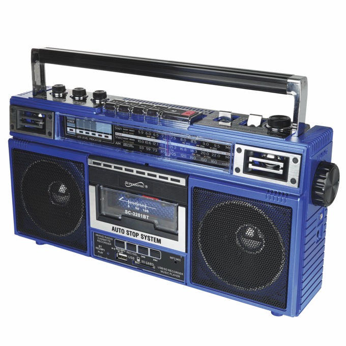 Supersonic 4-Band Radio and Cassette Player with Bluetooth, Blue, large