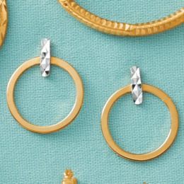 10K Gold Two-Tone Round Drop Earrings, , large
