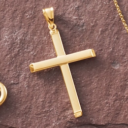10K Gold Cross Flat/Tube Pendant, , large