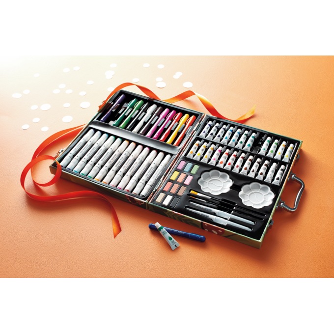 66-Piece Design Art Set with Watercolors, Pastels and Markers in Carrying Case, Multi, large