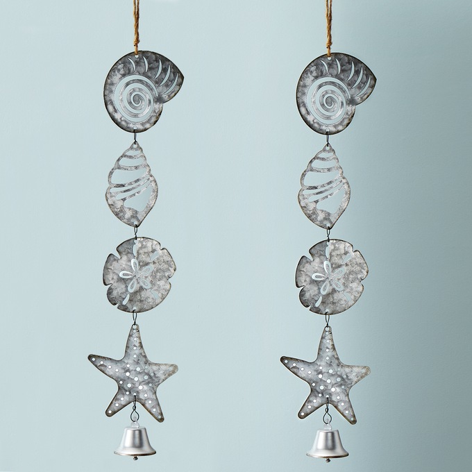 Set of 2 Metal Sea Shell Chimes, , large