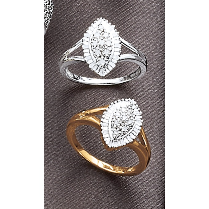 Diamond Marquise Cluster Ring, , large