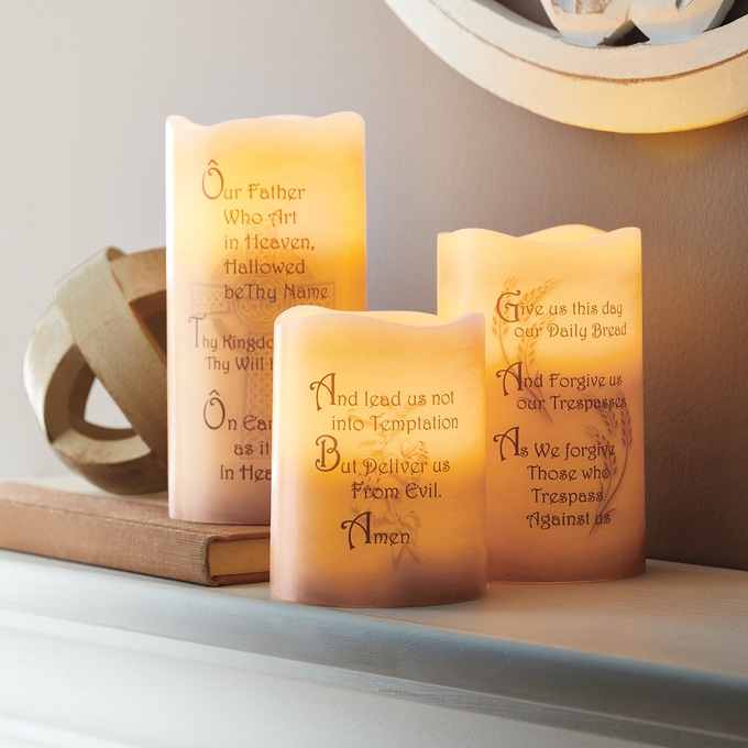 Set Of 3 Lord's Prayer Led Candles, , large