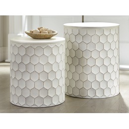 Set of 2 White Metal Nesting Accent Tables, , large