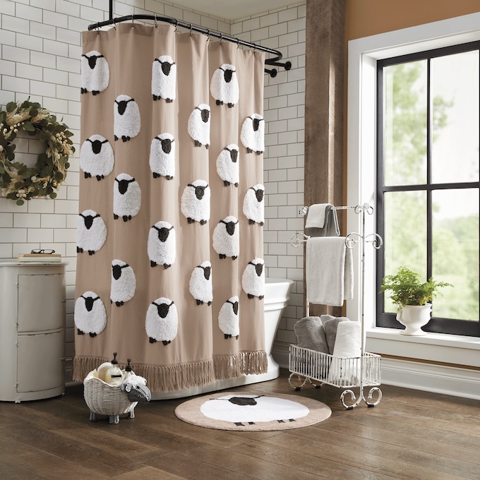 Sheep Chenille Shower Curtain, , large