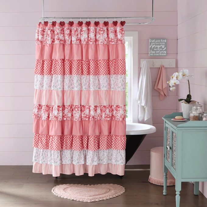 Valentine Tiered Shower Curtain, , large