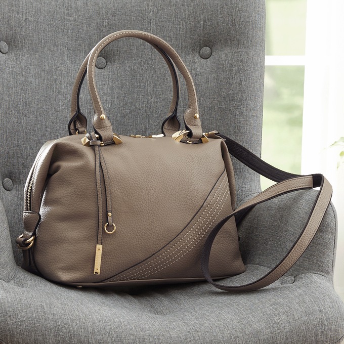 Faux Leather Sam Dual-Handle Satchel, Latte, large