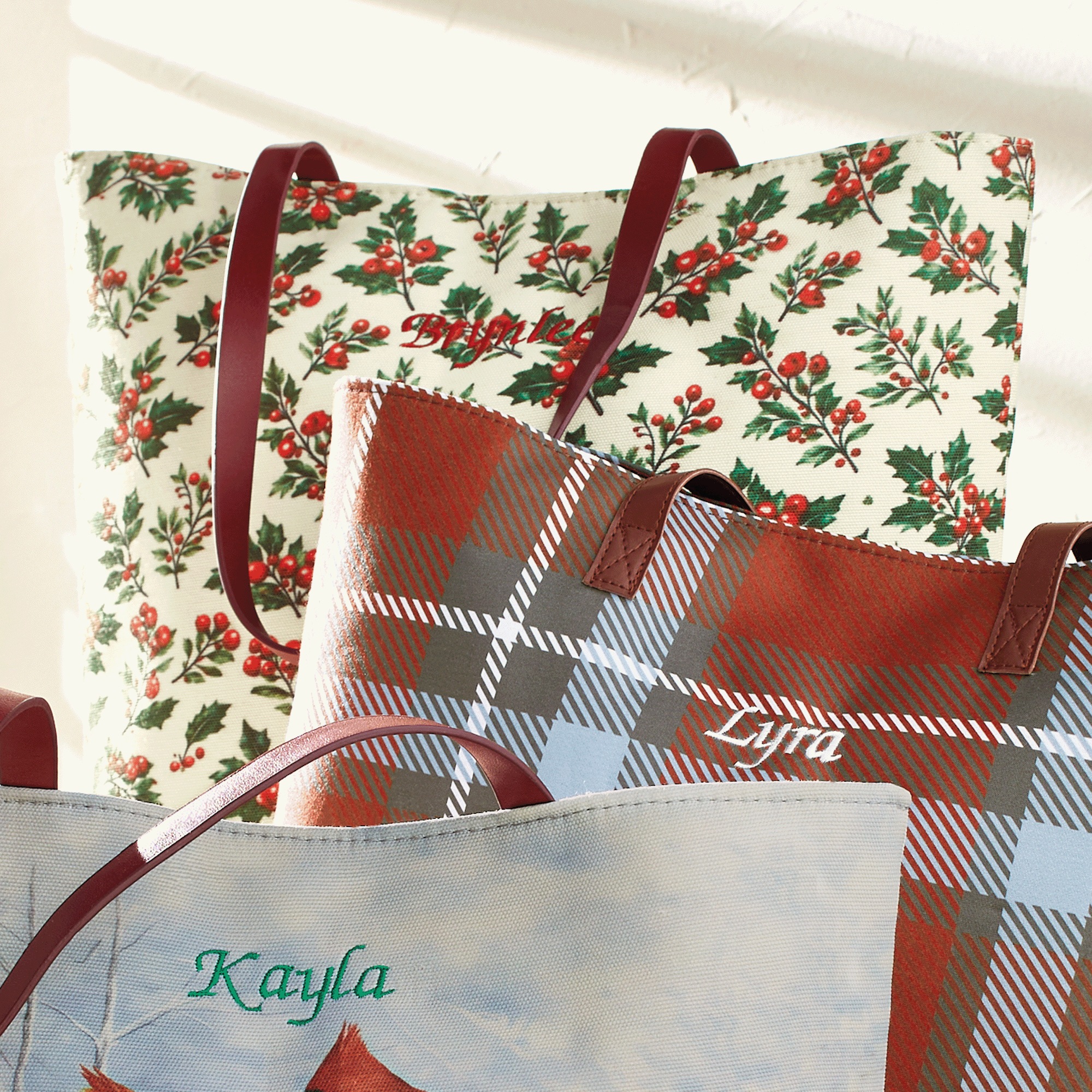 Holiday Canvas Tote, Holly, large