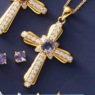 Birthstone/Cubic Zirconia Cross Pendant & Earring Set, , large
