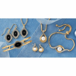 Goldtone Diamond Accent Gem Drop Jewelry Set, , large