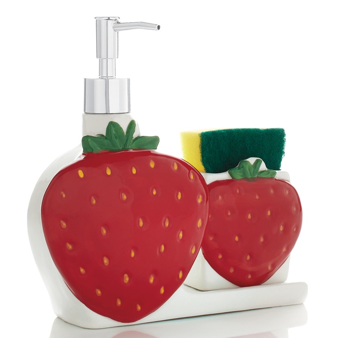 Strawberry Soap Pump & Sponge Holder, , large