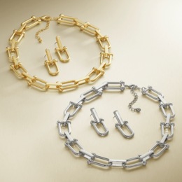 Stirrup Link Necklace and Earring Set, , large