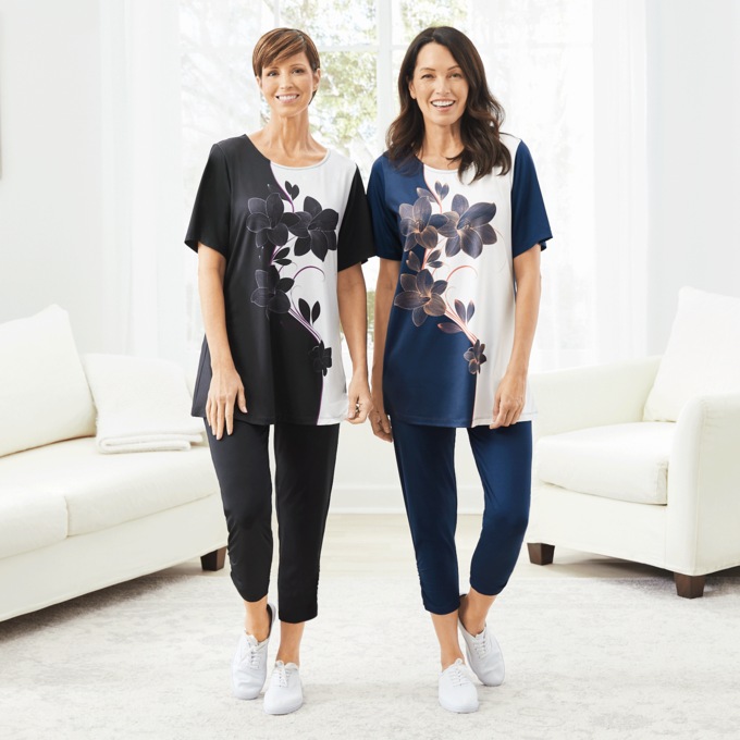 Colorblock Capri Set, Black Floral, large