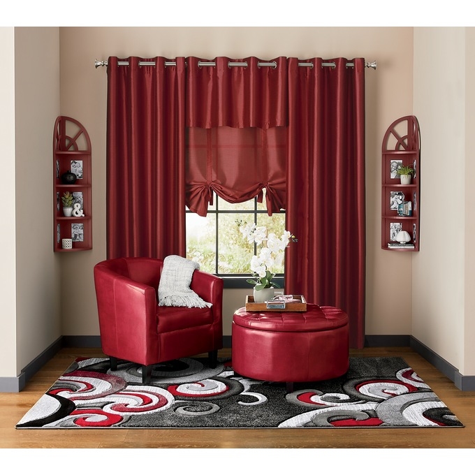 Waves Carved Rug, Red, large