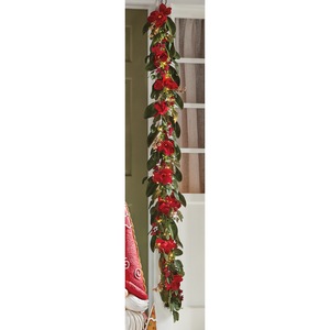 Lit Poinsettia Garland, , large