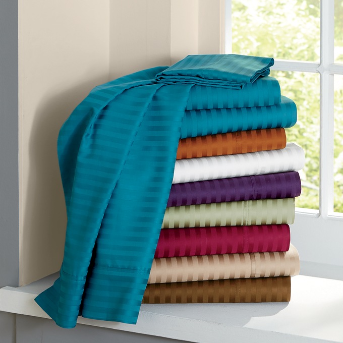 400-Thread Count Egyptian Cotton Woven Stripe Sheet Set, , large