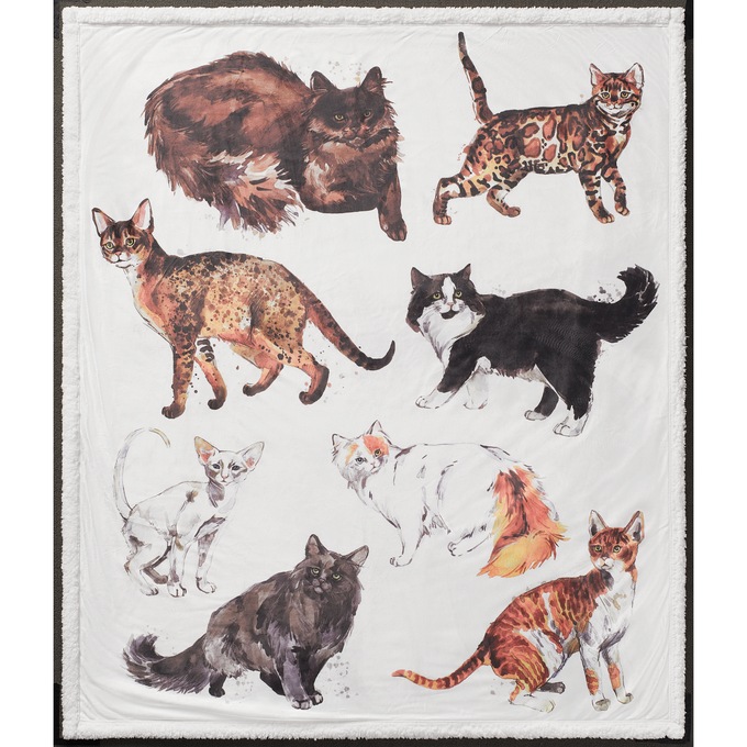Novelty Sherpa Reversible Throw Cats Collage, , large