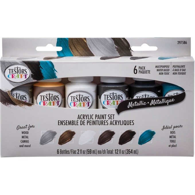 6-Piece Testors Acrylic Paint Set, Metallic, large