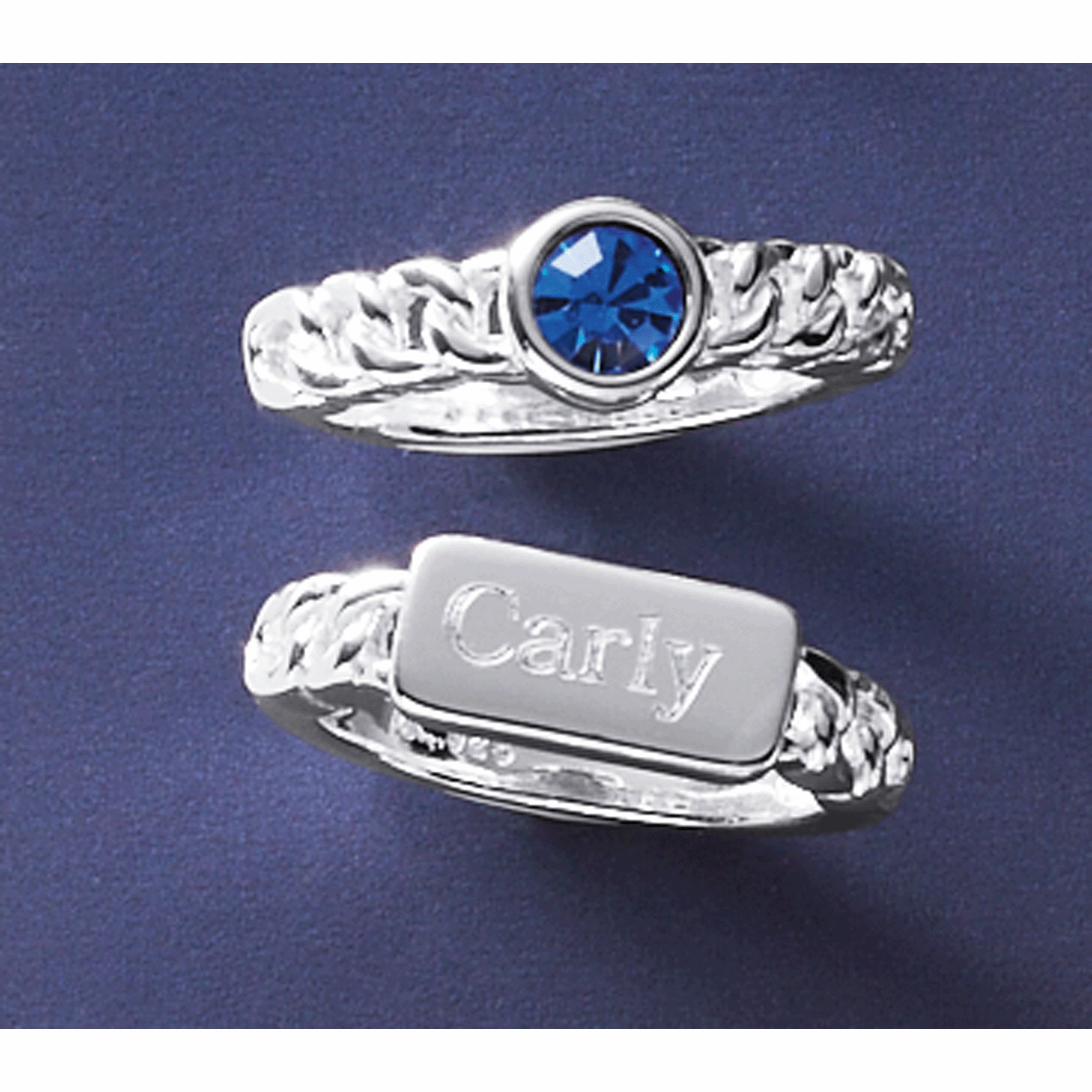 Personalized Name & Birthstone 2-Ring Set, Sterling Silver, large