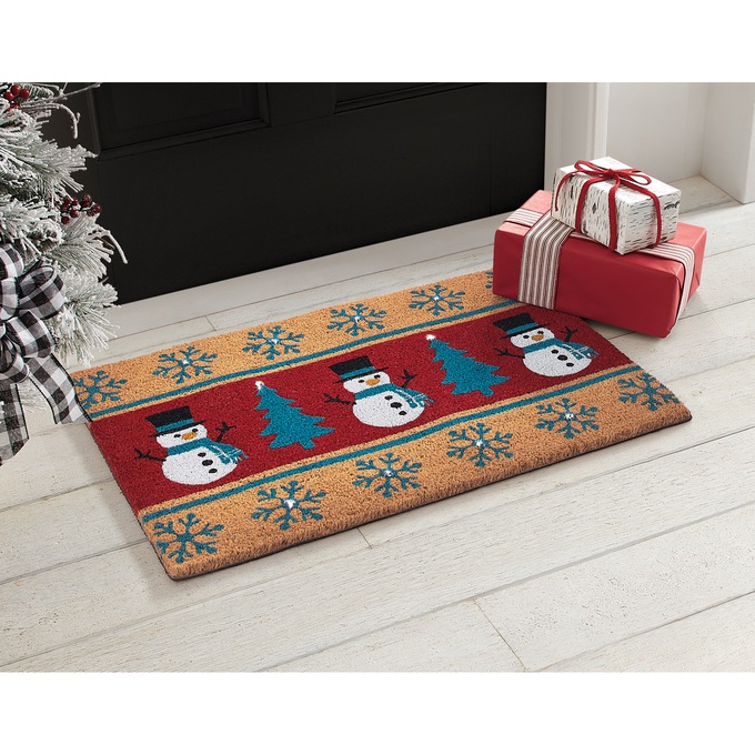 Lit Indoor/Outdoor Holiday Snowman Coir Mat - 20" x 30", , large