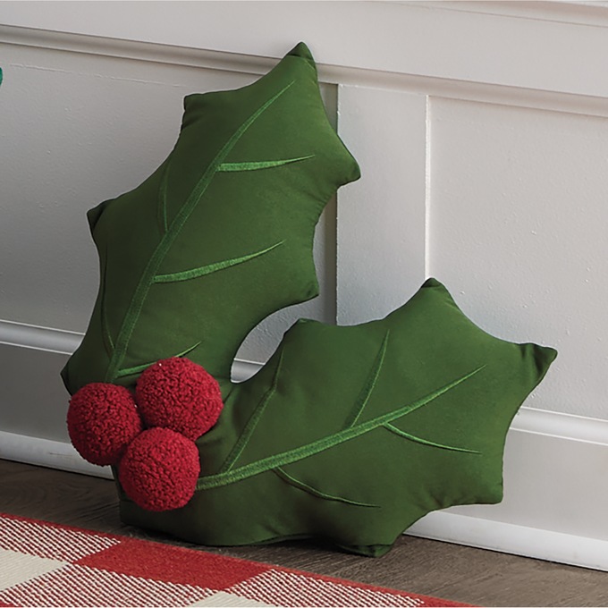 Holly- and Berries-Shaped Accent Pillow, , large