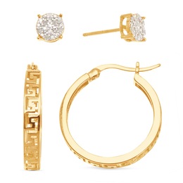 Diamond Hoop and Post Earring Set, , large