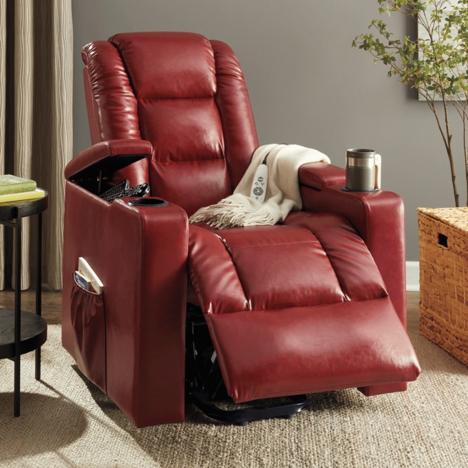 Heat and Massage Lift Recliner with Cupholders, , large