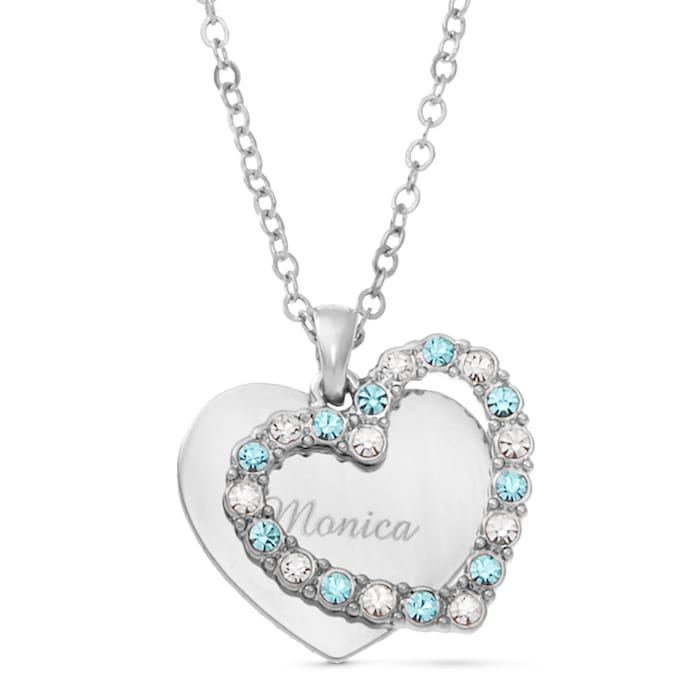 Name/Birthstone Double Heart Pendant, , large