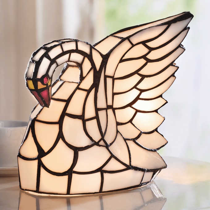 Stained Glass Swan Lamp, , large