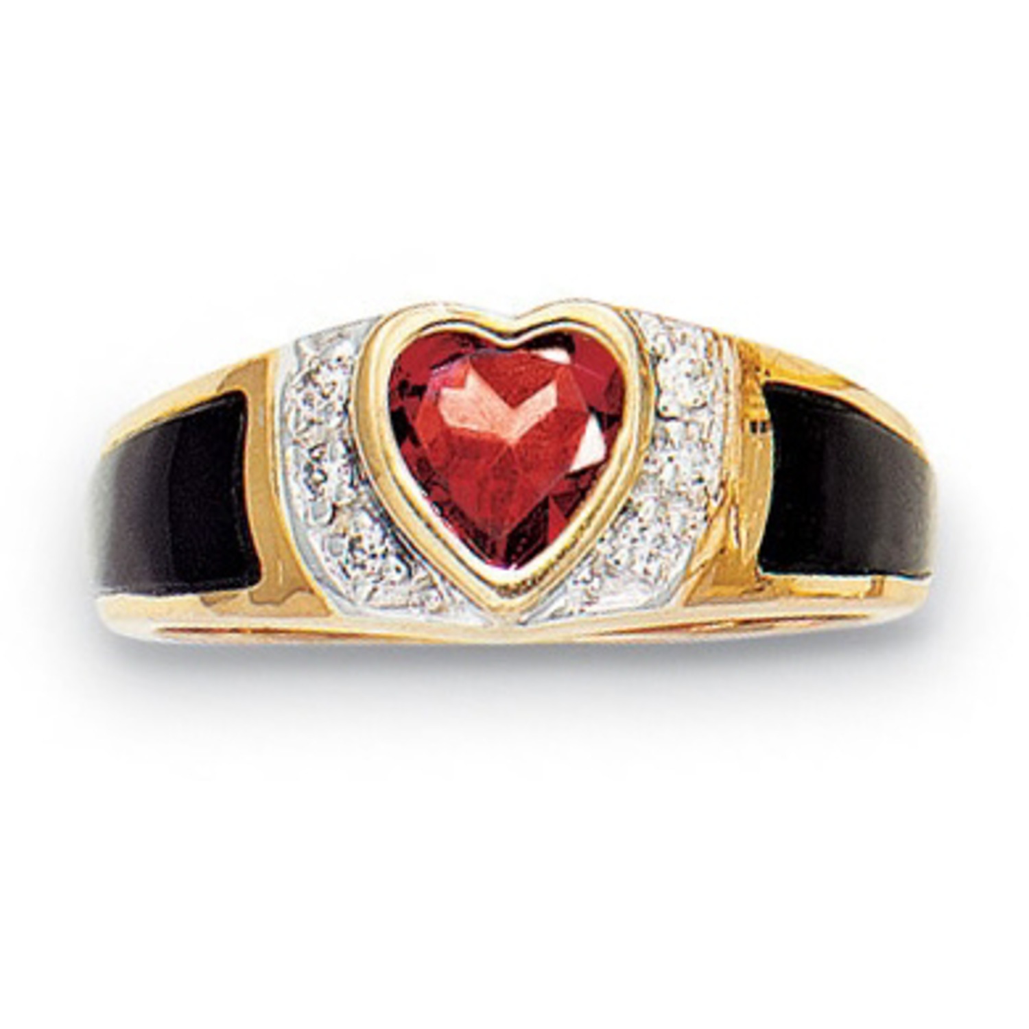 14K Gold  over  Sterling  Silver  Garnet Heart Onyx Ring  