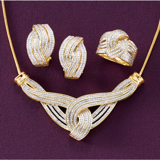 Diamond Swirl Necklace, Earring and Ring Set, , large