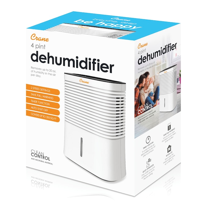 Crane 4-Pint Compact Dehumidifier, White, large