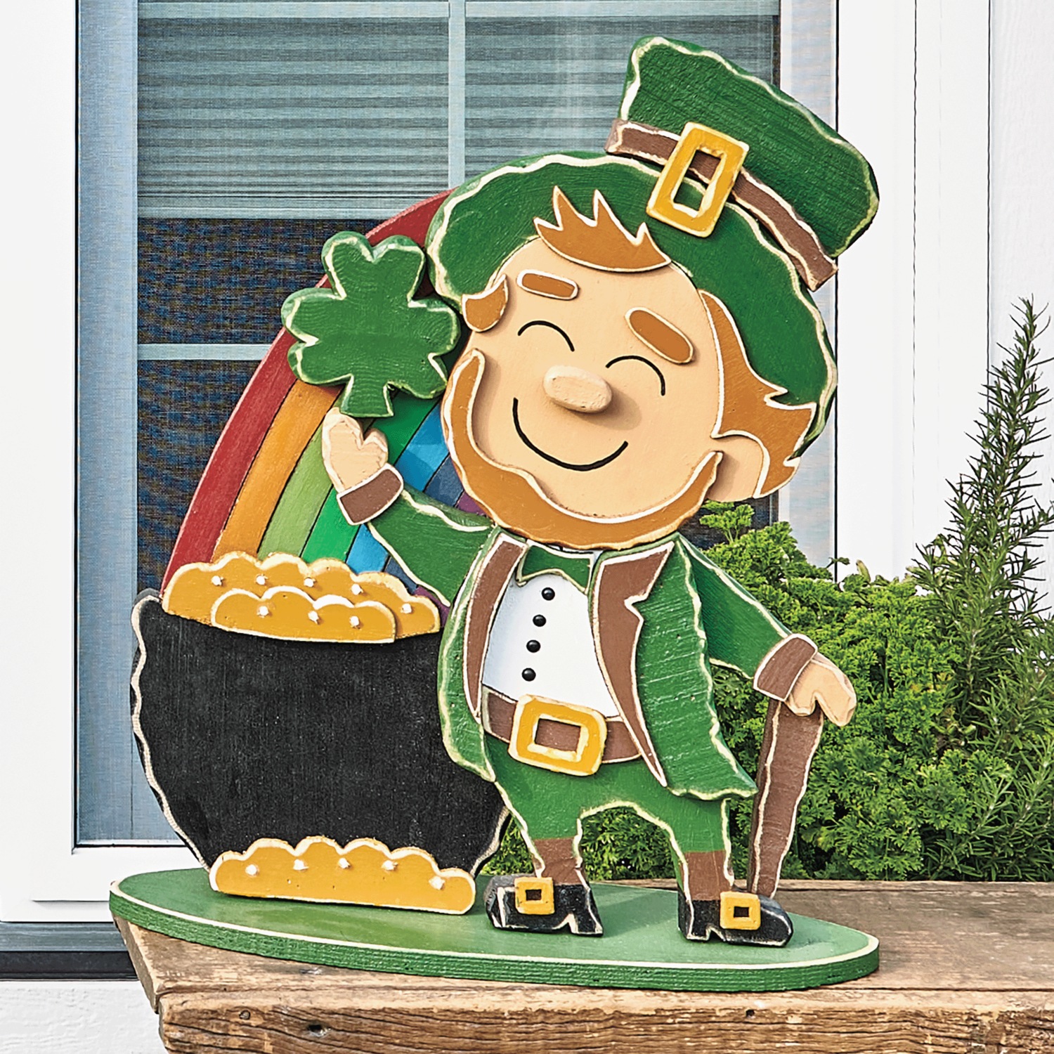 Chunky Wood Lit Pot Of Gold Leprechaun | Montgomery Ward