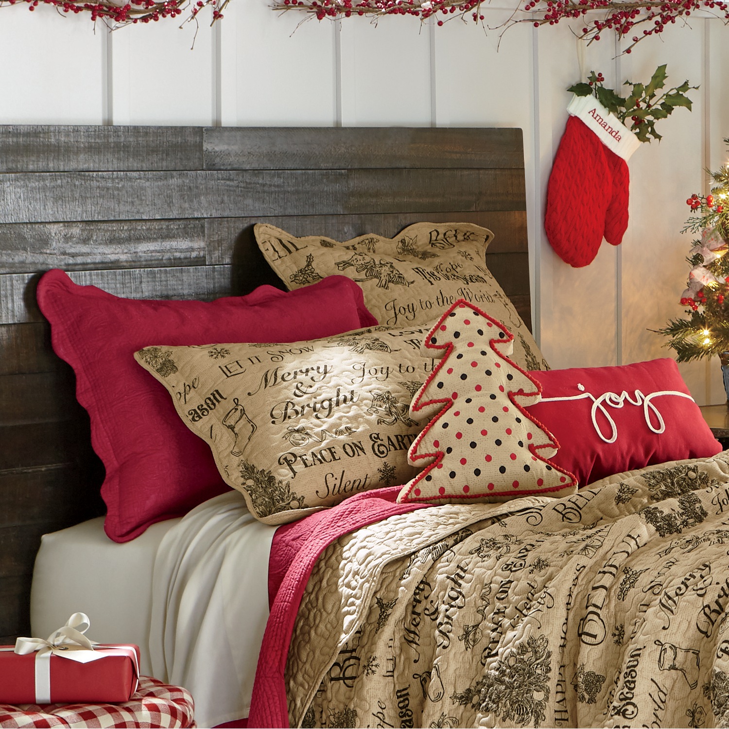 Holiday Sentiments Oversized Quilt, Sham and PomPom Pillow