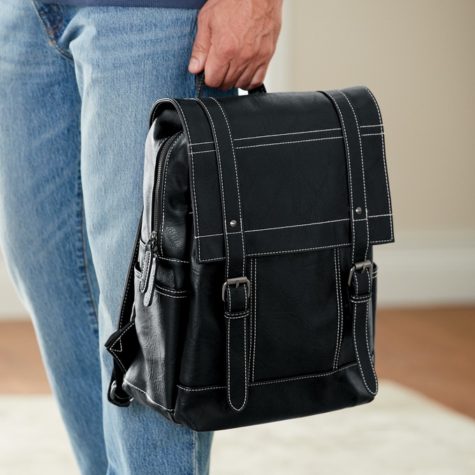 Faux-Leather Backpack, , large