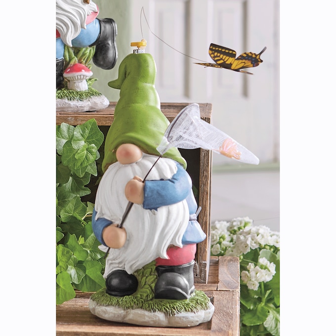 Butterfly Catching Solar Gnomes, Green, large