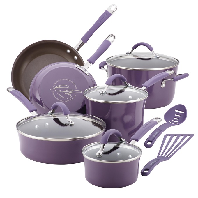 Rachael Ray 12-Piece Cucina Porcelain Aluminum Cookware, , large