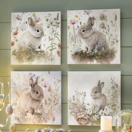 Set of 4 Spring Bunny Art, , large