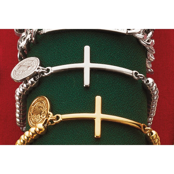 Cross/Medal Bracelet, Silvertone, large