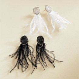Feather and Bead Earrings, , large