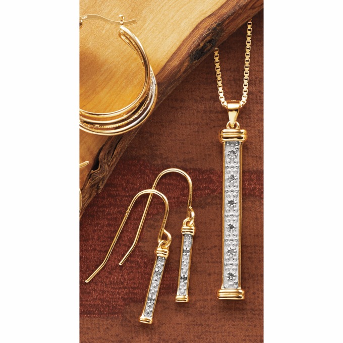 Diamond-Accented Vertical-Bar Pendant & Earring Set, , large