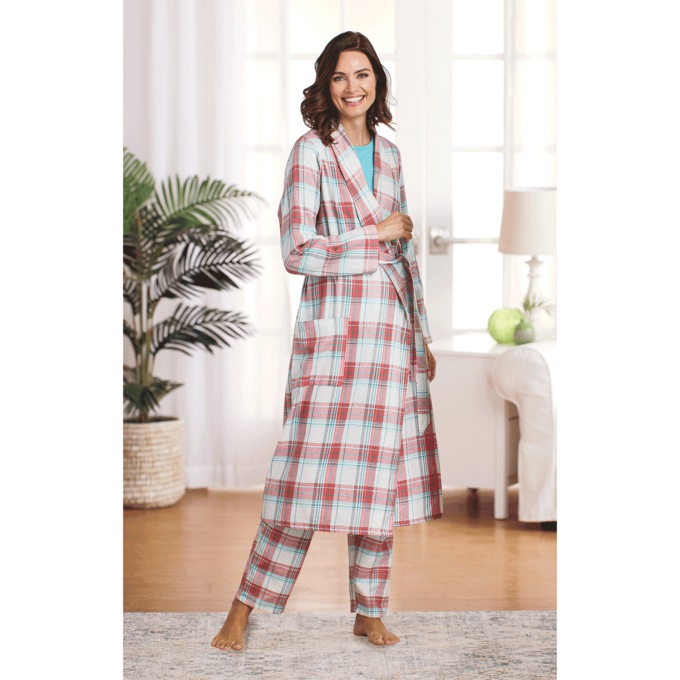 Women's Flannel Wrap Robe, , large