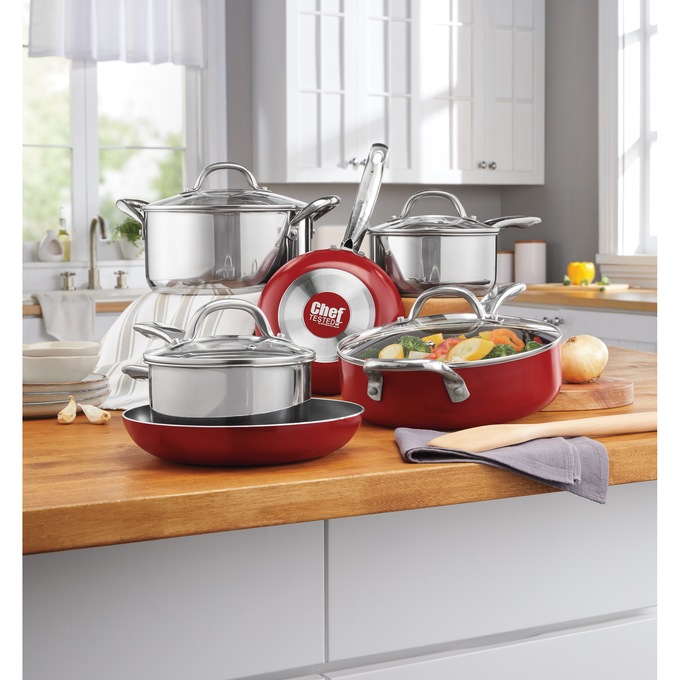 Chef Tested 10-Piece Mixed Material Cookware Set by Wards, , large