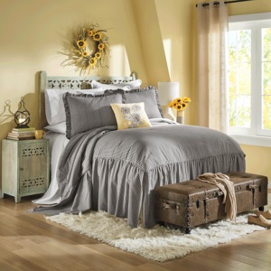Ticking Stripe Ruffled Bedspread, , large