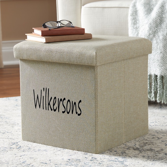 Folding Fabric Storage Ottoman, , large
