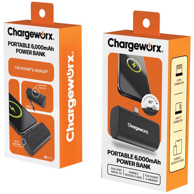 Chargeworx 6000 mAh Portable Power Bank, Black, large