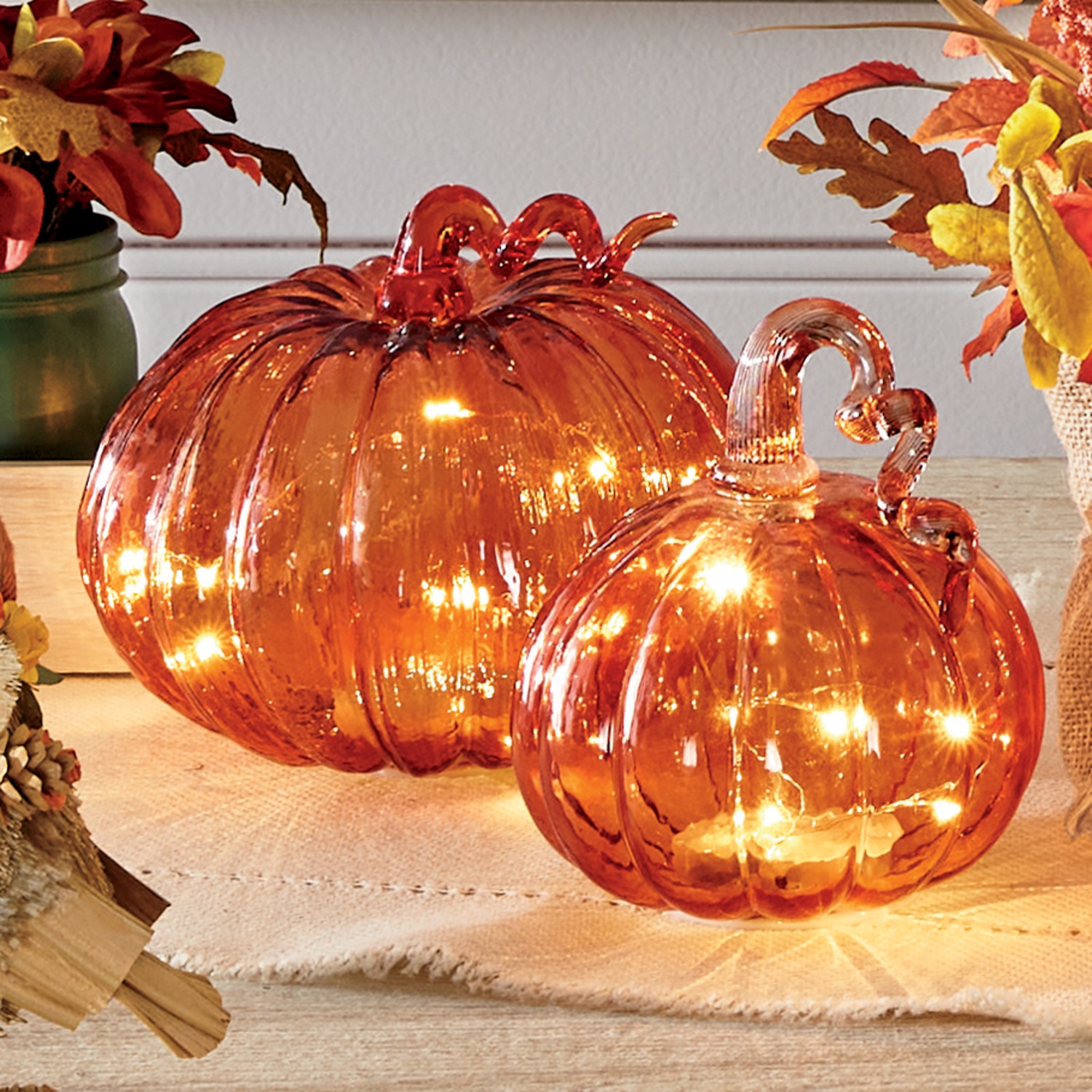 Set of 2 Lit Glass Pumpkins Montgomery Ward