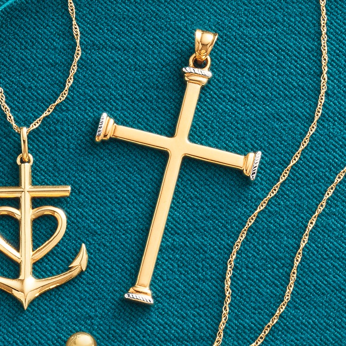 10K Gold Cross Pendant, , large